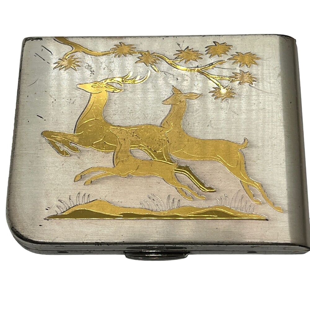 Elgin Compact Deer American Made Silver Tone Gold Tone MCM Retro Chic 50s 60s
